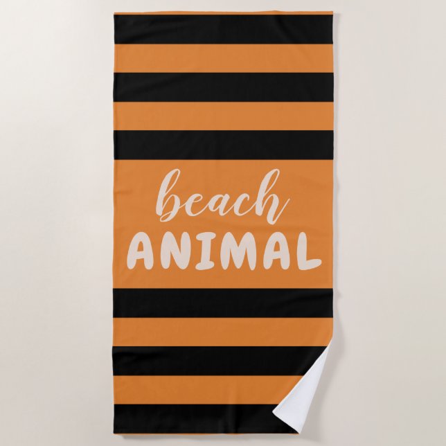 Black Stripes Custom Text Beach ANIMAL Towel (Front)