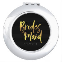 Black Stripes Elegant Brush Script Bridesmaid Makeup Mirror