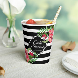 Black Stripes Exotic Flowers- Graduations Paper Cu Paper Cups