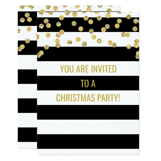 Black Stripes Gold Confetti Christmas Party Invitation