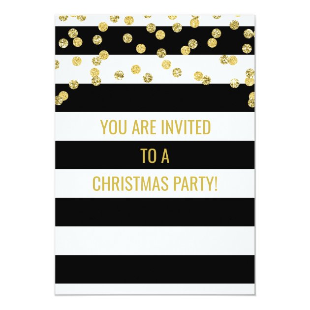 Black Stripes Gold Confetti Christmas Party Invitation