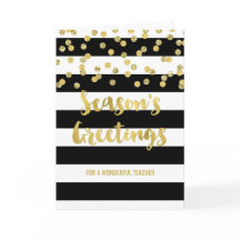 Black Stripes Gold Confetti Christmas Teacher