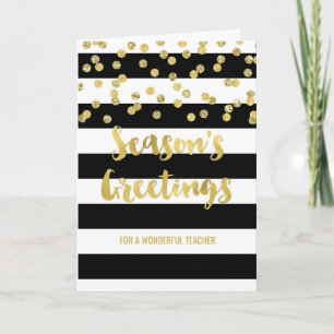 Black Stripes Gold Confetti Christmas Teacher Holiday Card