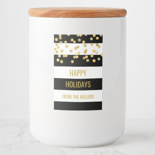 Black Stripes Gold Confetti Custom Christmas Food Label