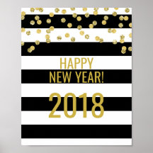 Black Stripes Gold Confetti Happy New Year 2018