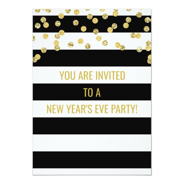 Black Stripes Gold Confetti New Year's Eve Party Invitation