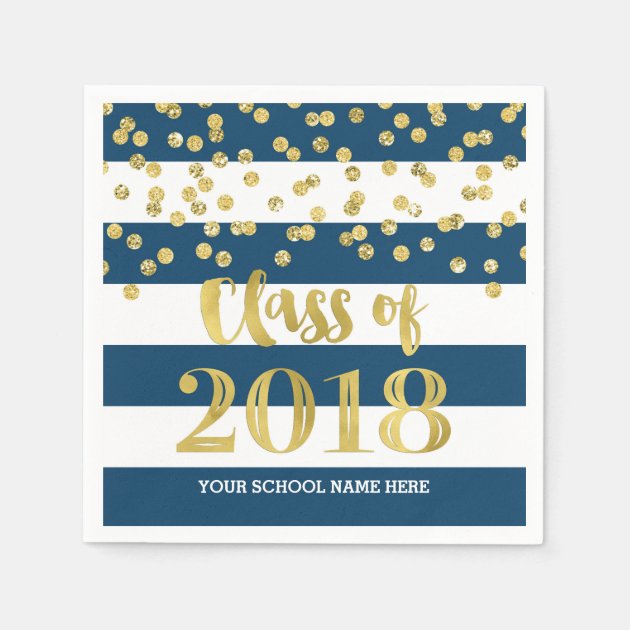 Black Stripes Gold Dots Class Of 2018 Graduation Napkin