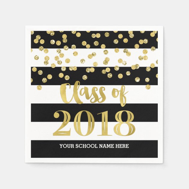 Black Stripes Gold Dots Class Of 2018 Graduation Napkin