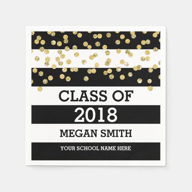 Black Stripes Gold Dots Class of 2018 Graduation Napkins (Front)
