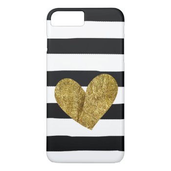 Black Stripes Gold Heart Iphone 8 Plus/7 Plus Case by peacefuldreams at Zazzle