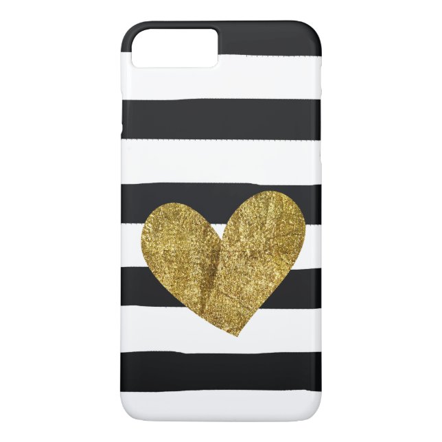 Black Stripes Gold Heart Case-Mate iPhone Case (Back)