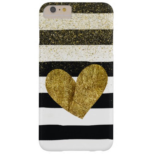 Black Stripes Gold Heart Glitter Shimmer Barely There iPhone 6 Plus Case