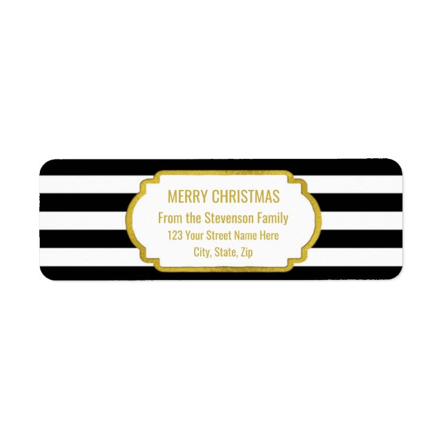 Black Stripes Gold Merry Christmas Label (Front)
