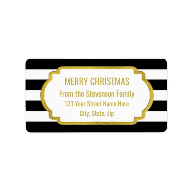 Black Stripes Gold Merry Christmas Label (Front)