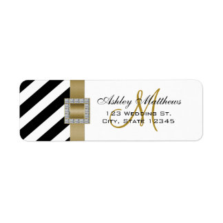 Black Stripes, Gold Ribbon Monogram for Weddings Label