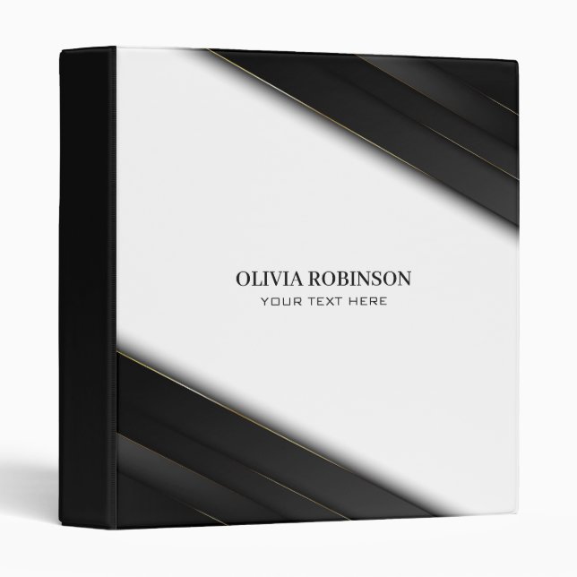 Black Stripes Gold Thin Lines 3 Ring Binder (Front/Spine)