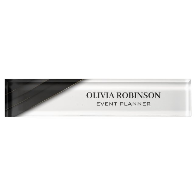 Black Stripes Gold Thin Lines Desk Name Plate (Front)