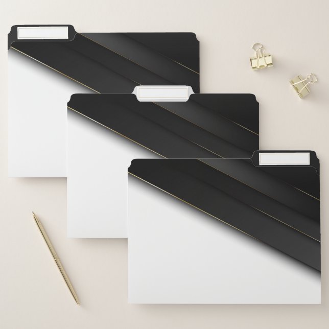Black Stripes Gold Thin Lines File Folder (Set)