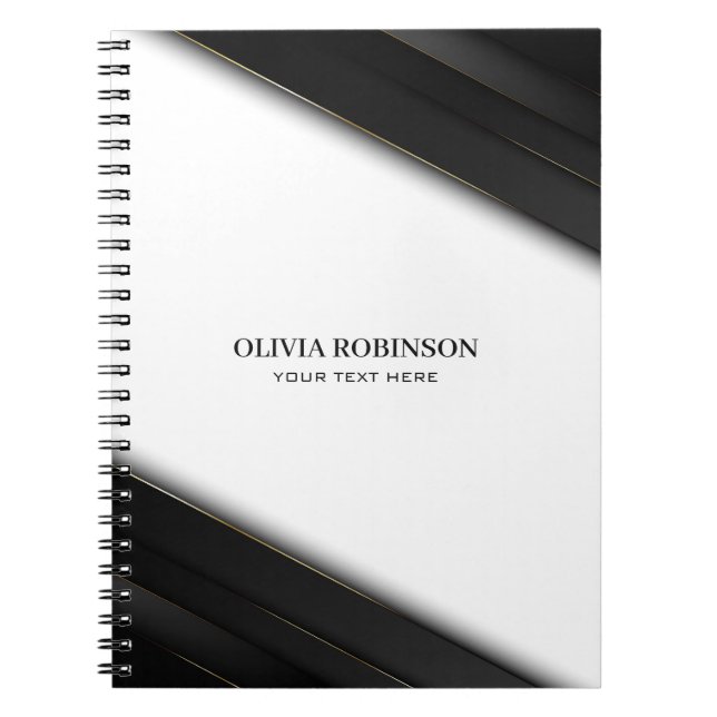 Black Stripes Gold Thin Lines Notebook (Front)