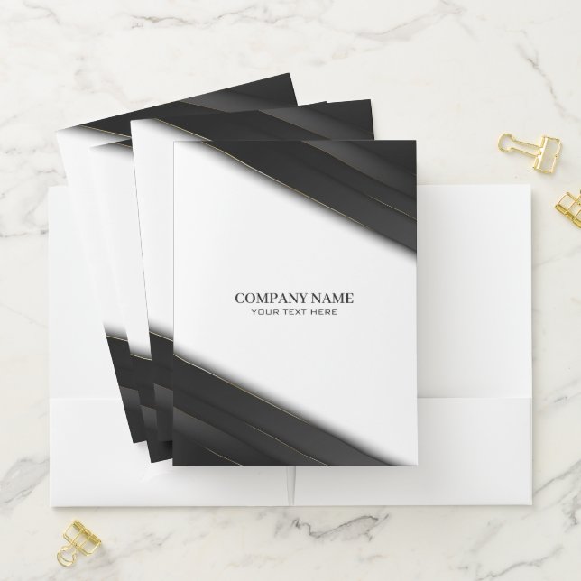 Black Stripes Gold Thin Lines Pocket Folder (In Situ)