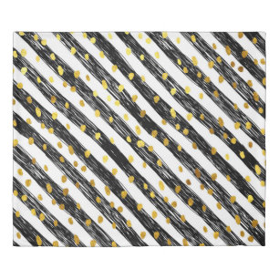 Black stripes, golden confetti, seamless pattern. duvet cover