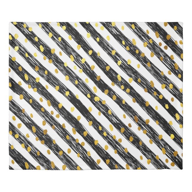 Black stripes, golden confetti, seamless pattern. duvet cover (Front)