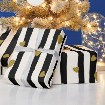 Black Stripes Golden Heart Wrapping Paper