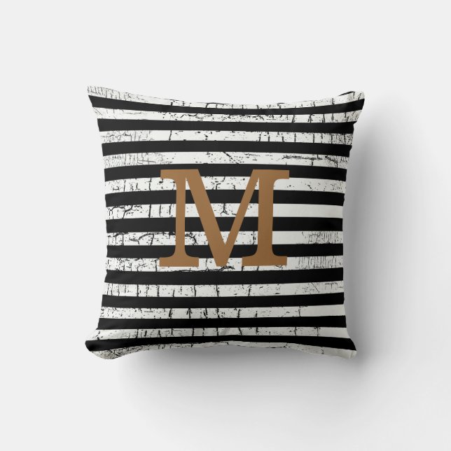 black stripes monogrammed decor idea throw pillow (Front)