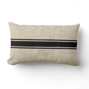 Black Stripes On Faux Burlap Throw Pillow