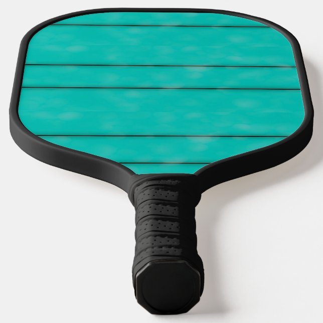 Black stripes on teal pickleball paddle (Laydown)