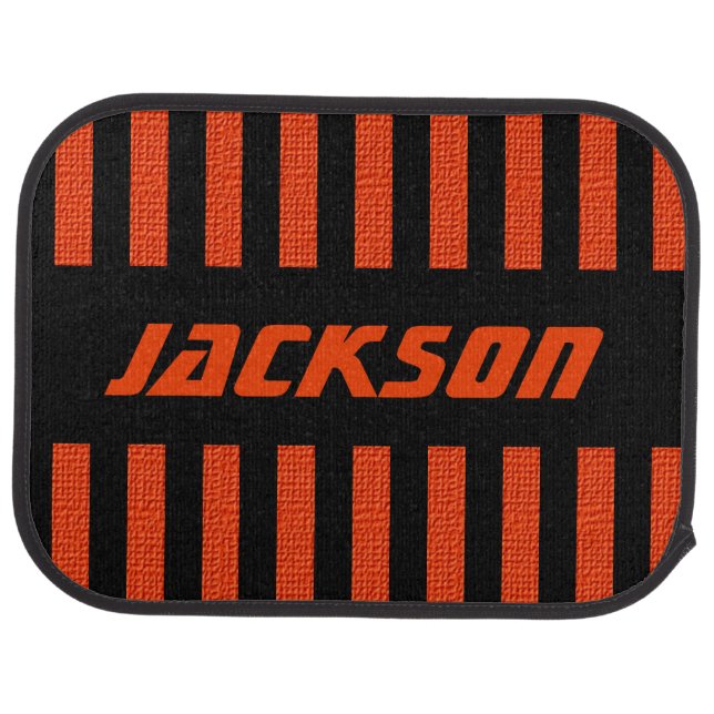 Black Stripes | Orange Burlap Textured Print Car Floor Mat (Rear)