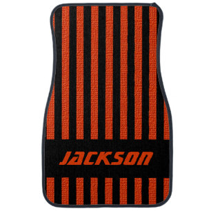 Black Stripes Orange Burlap Textured Print Car Mat