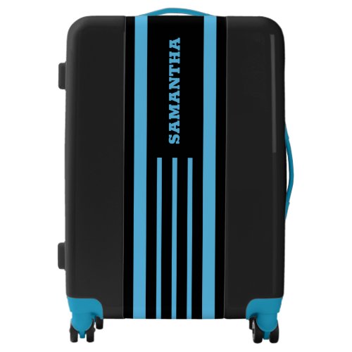 Black Stripes Pattern Blue Background Monogram Luggage