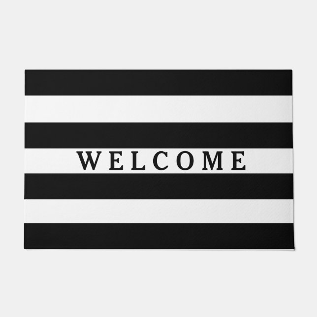 Black Stripes Pattern {pick your background color} Doormat (Front)