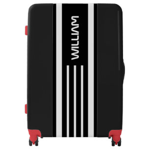 Black Stripes Pattern White Background Monogram Luggage