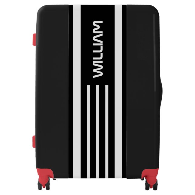 Black Stripes Pattern White Background Monogram Luggage (Front)