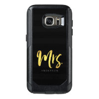 Black Stripes Personalize with Name Faux Gold Mrs OtterBox Samsung Galaxy S7 Case