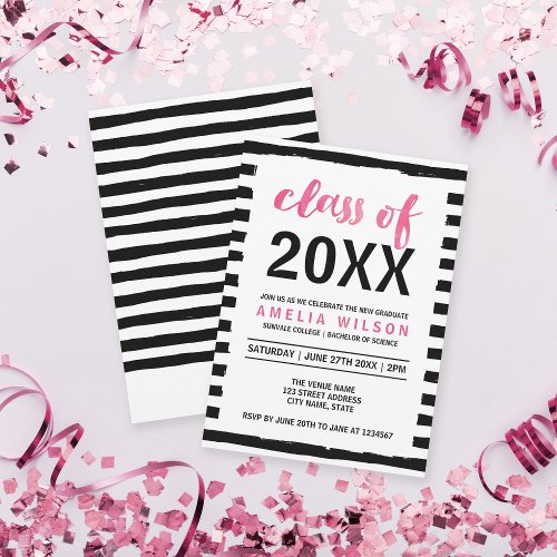 Black Stripes Pink Class of 2023 Graduation Party Invitation