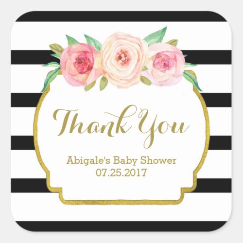 Black Stripes Pink Floral Baby Shower Favor Tags