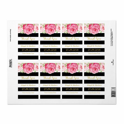 Black Stripes Pink Floral Wedding Labels | Zazzle