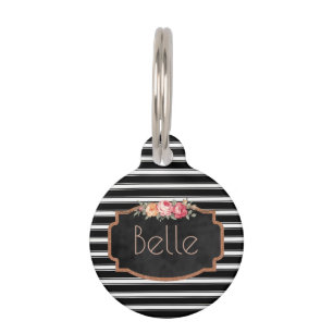 Black Stripes Pink Roses Personalized Pet ID Phone Pet Tag