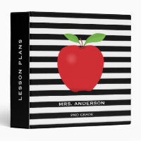 Black Stripes, Red Apple Personalized Teacher 3 Ring Binder