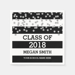 Black Stripes Silver Dots Class of 2018 Graduation Napkins