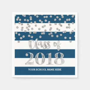 Black Stripes Silver Dots Class of 2018 Graduation Paper Napkins