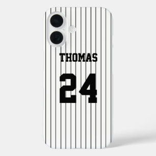 Black Stripes White Baseball Jersey Name Number iPhone 16 Case