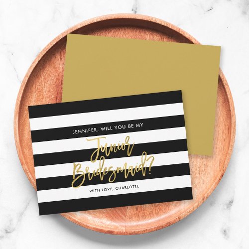 Black Stripes Will You Be My Junior Bridesmaid Invitation