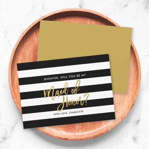 Black Stripes Will You Be My Maid of Honor Invitation