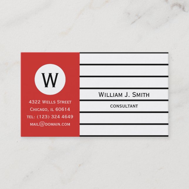 Black Strips White Tomato Red Monogrammed Business Card (Front)