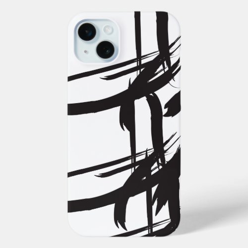 Black strokes black and white minimalist iPhone 15 plus case