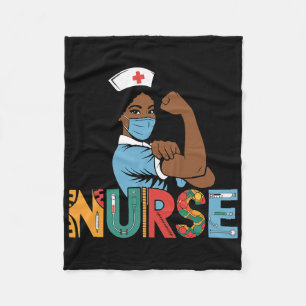 Black Strong Nurse Afro Girl Melanin African Ameri Fleece Blanket